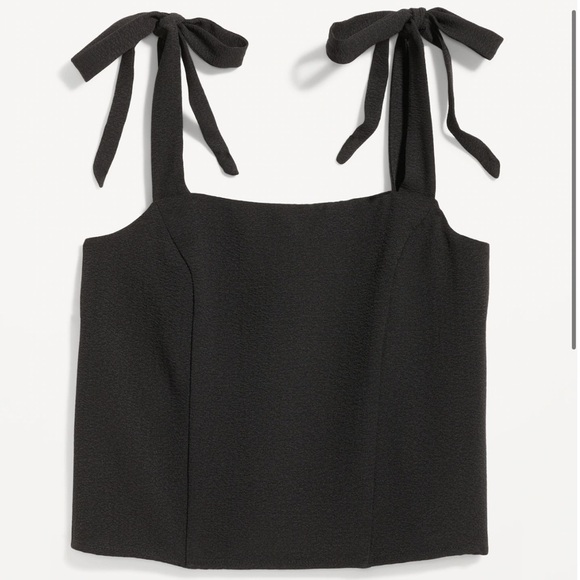 NWT! Black Fitted Tie-Shoulder Cropped Dobby Corset Cami Top 🤎 - Picture 5 of 7